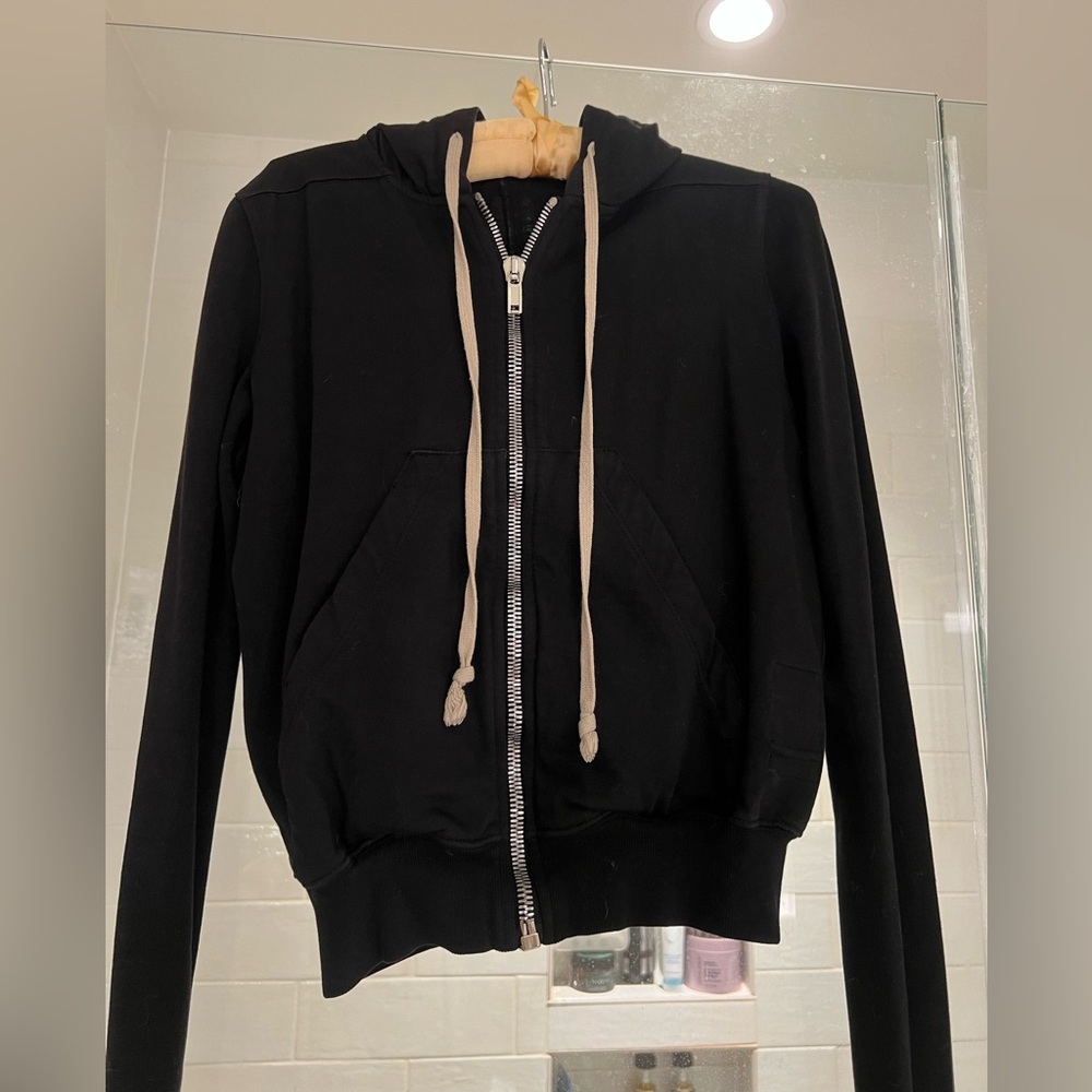Rick Owens Black Zip-Up Hoodie with Drawstrings